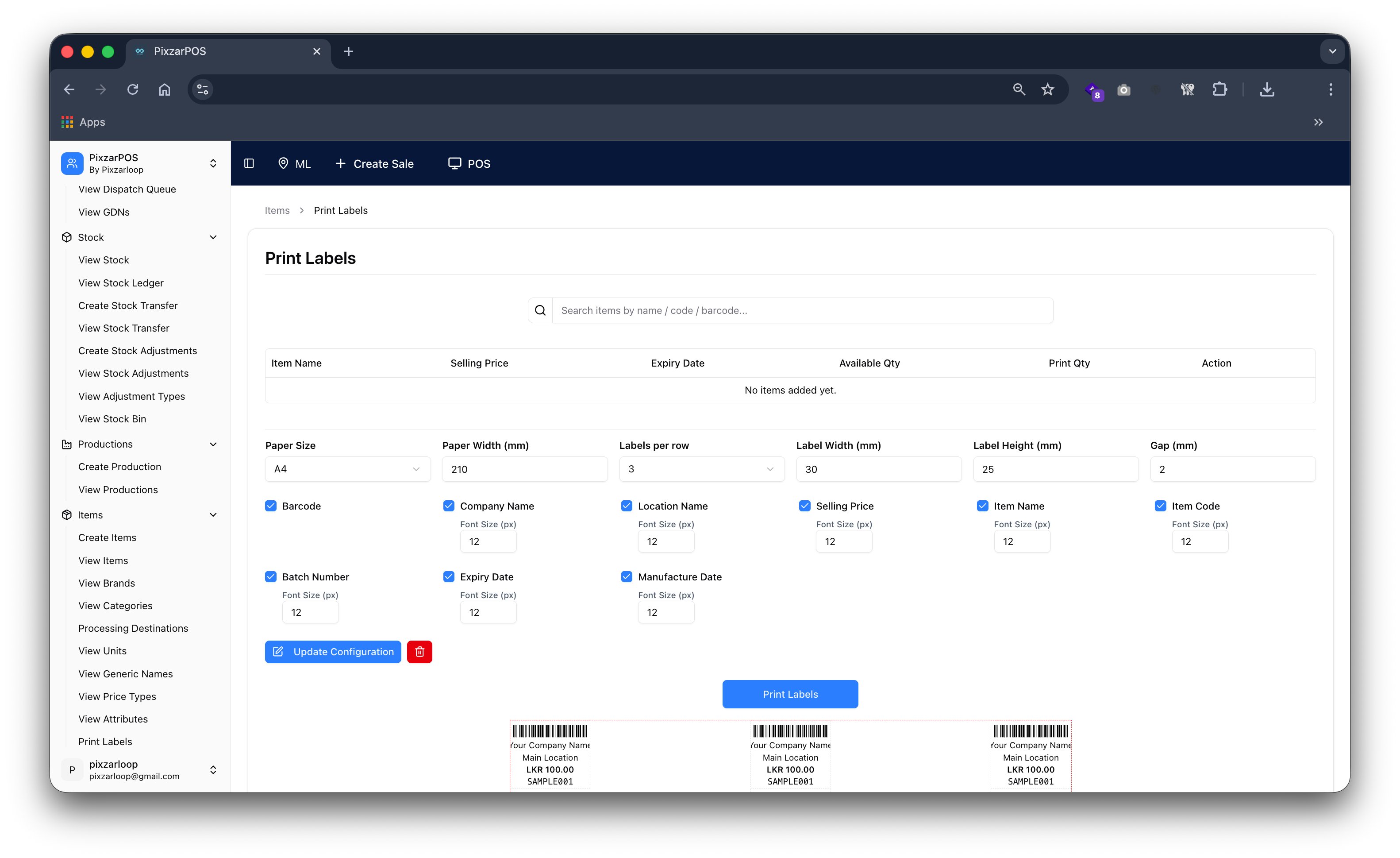 PixzarPOS mobile responsive screenshot