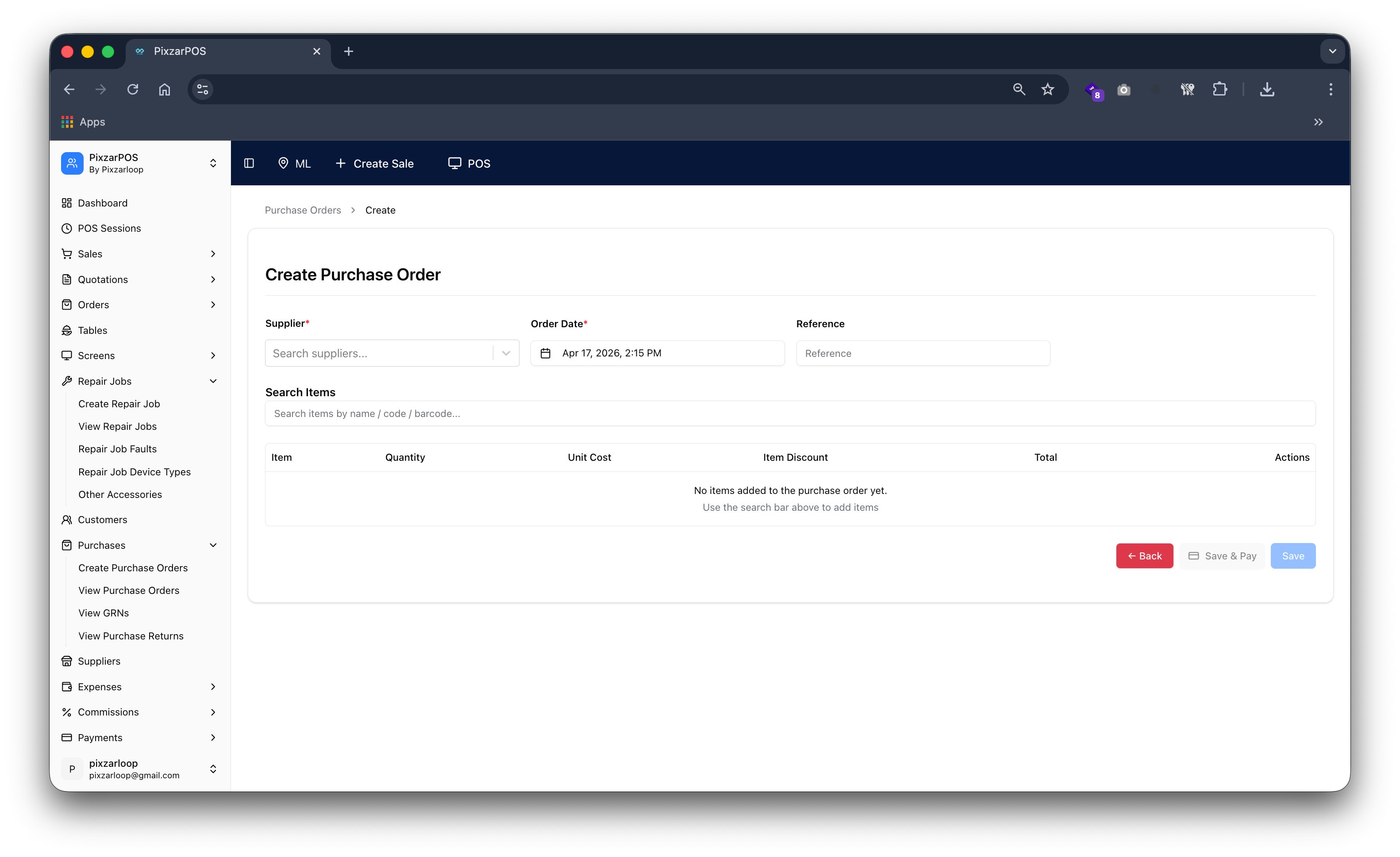 PixzarPOS mobile responsive screenshot