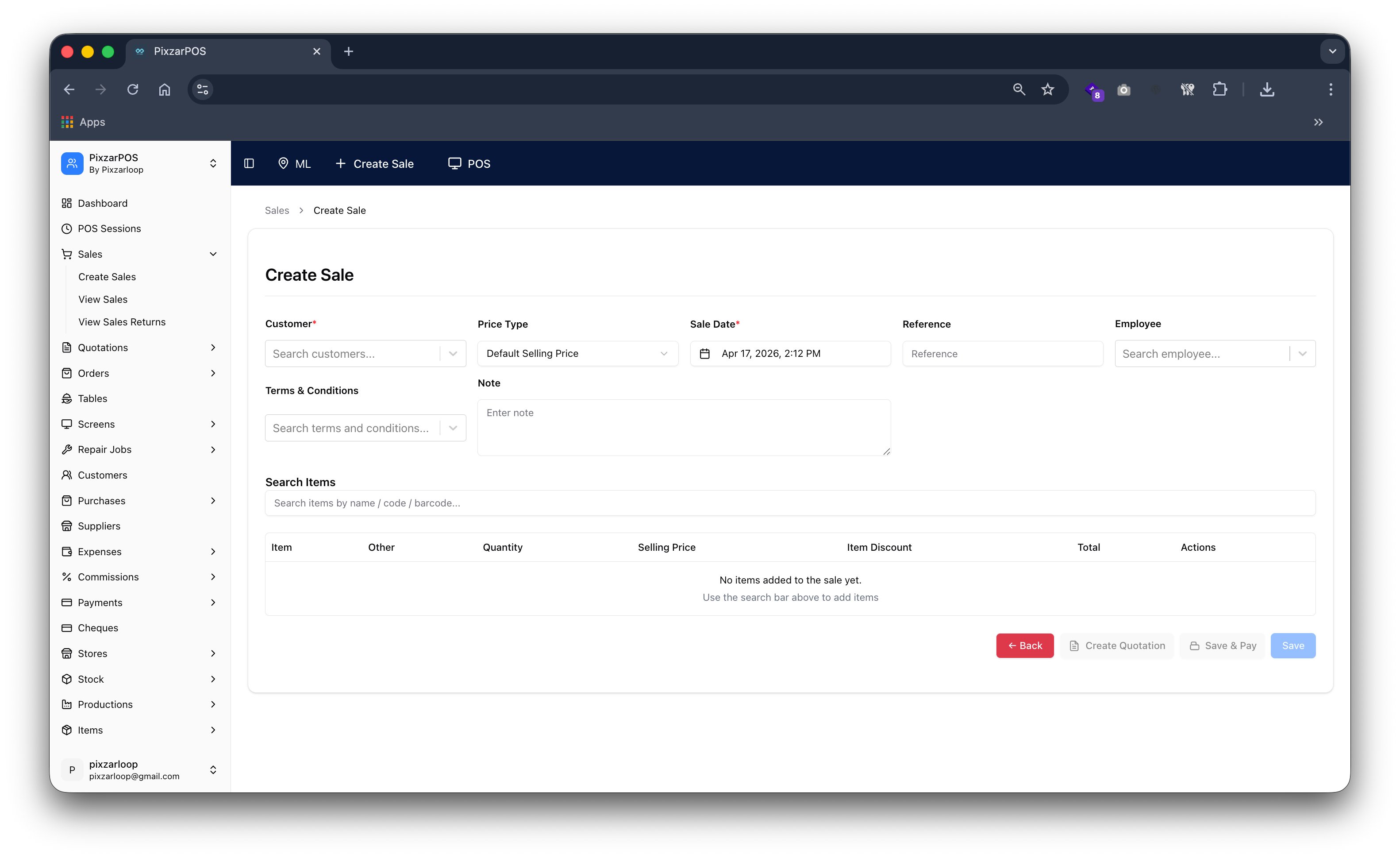 PixzarPOS mobile responsive screenshot